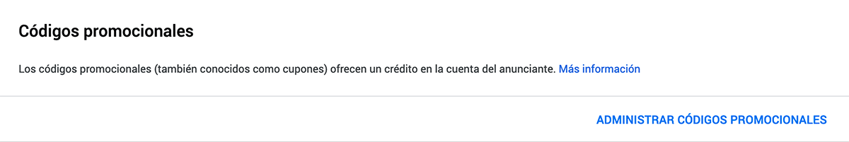codigo promocional administrar codigos promocionales
