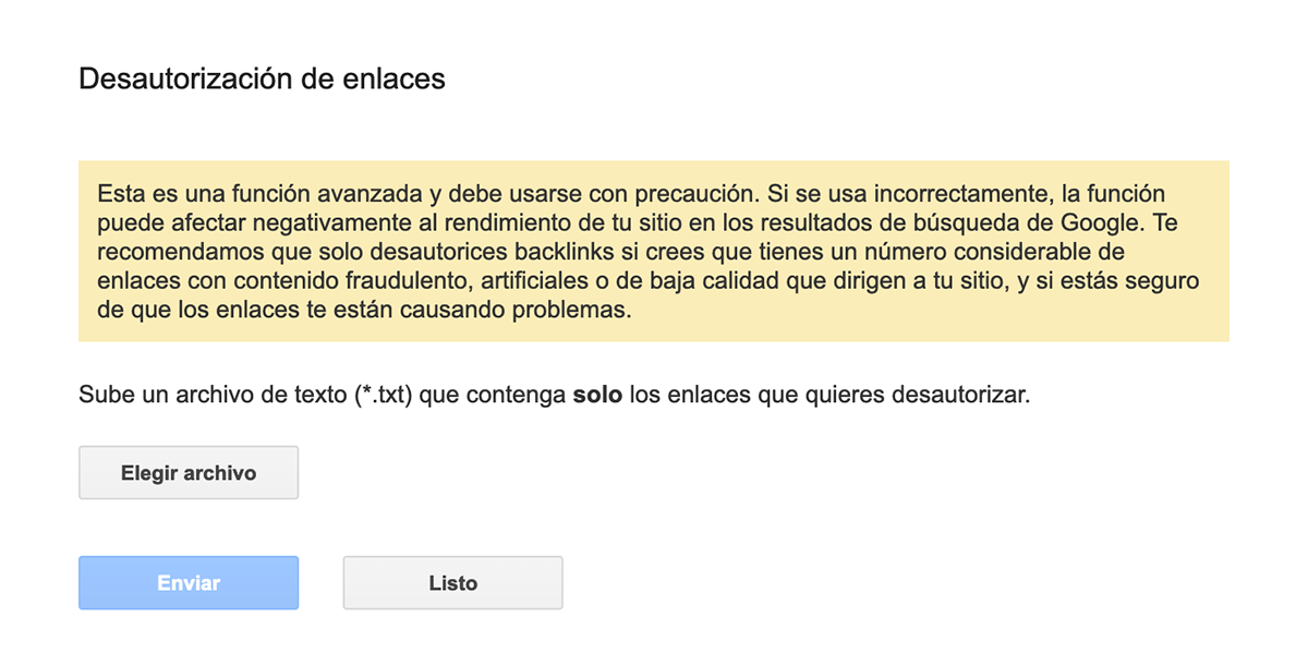 subir archivo disavow desautorizacion de enlaces