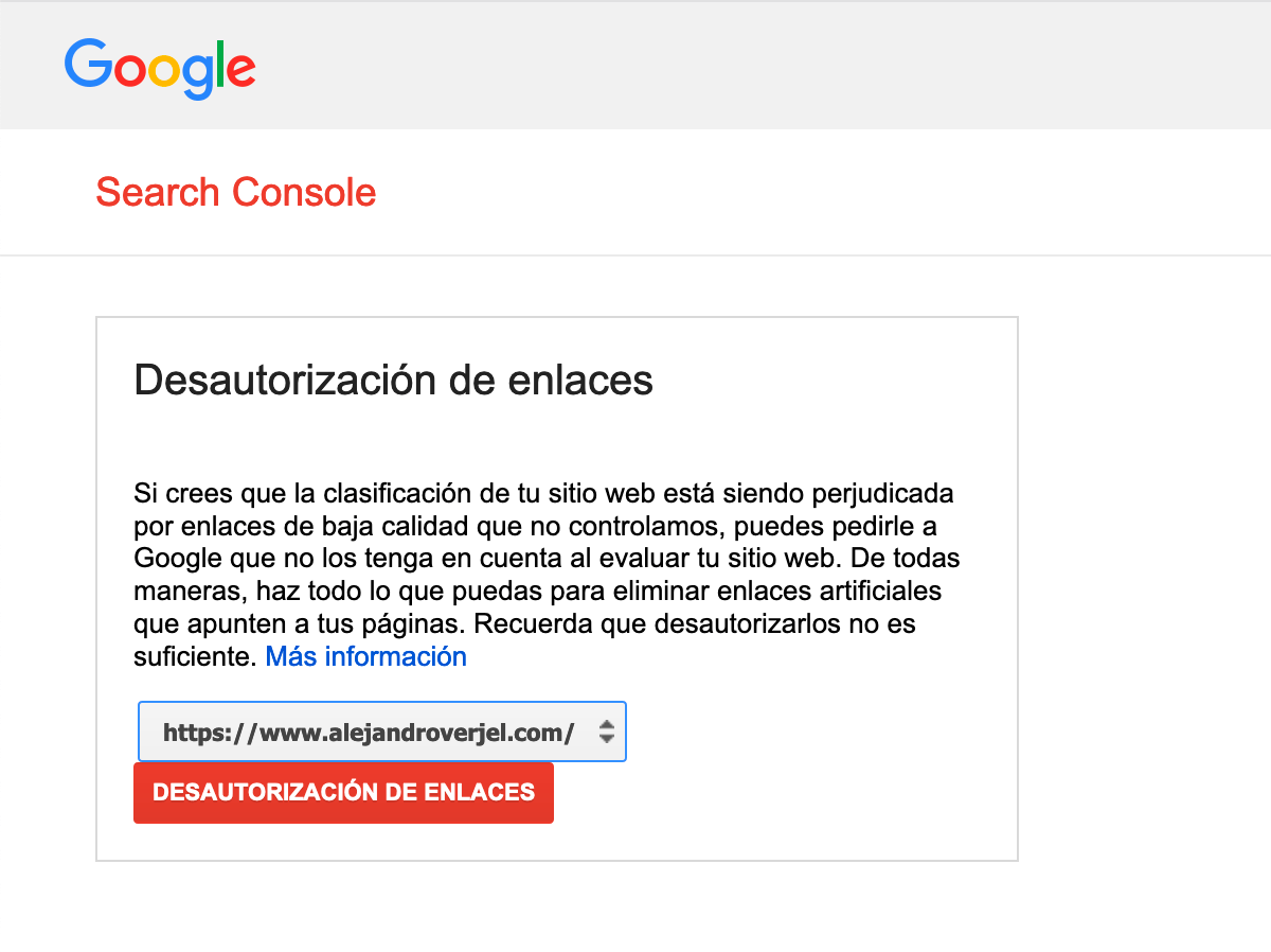 desautorizacion de enlaces google search console